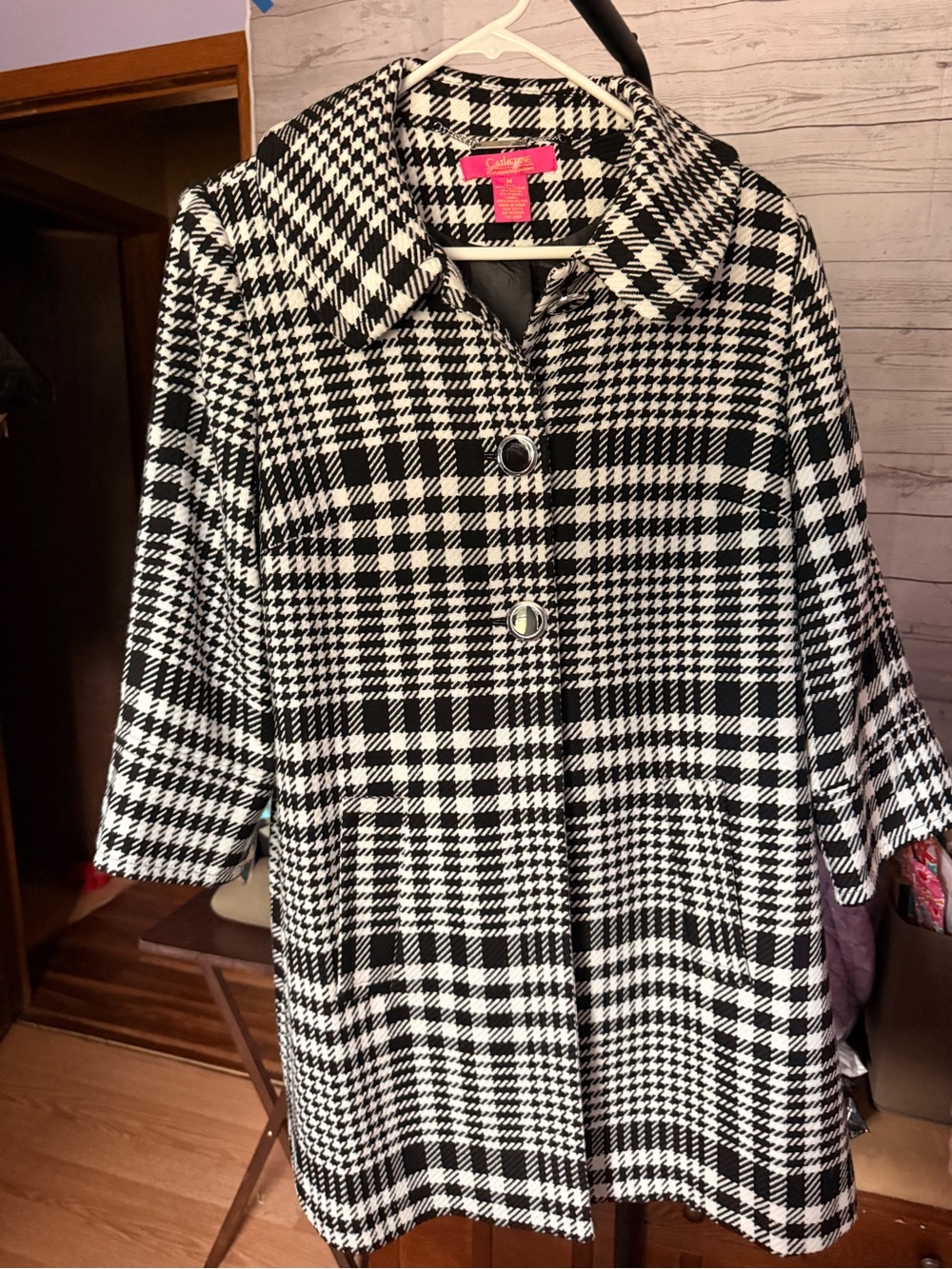 Catherines Black & White Houndstooth Jacket with Pink Label